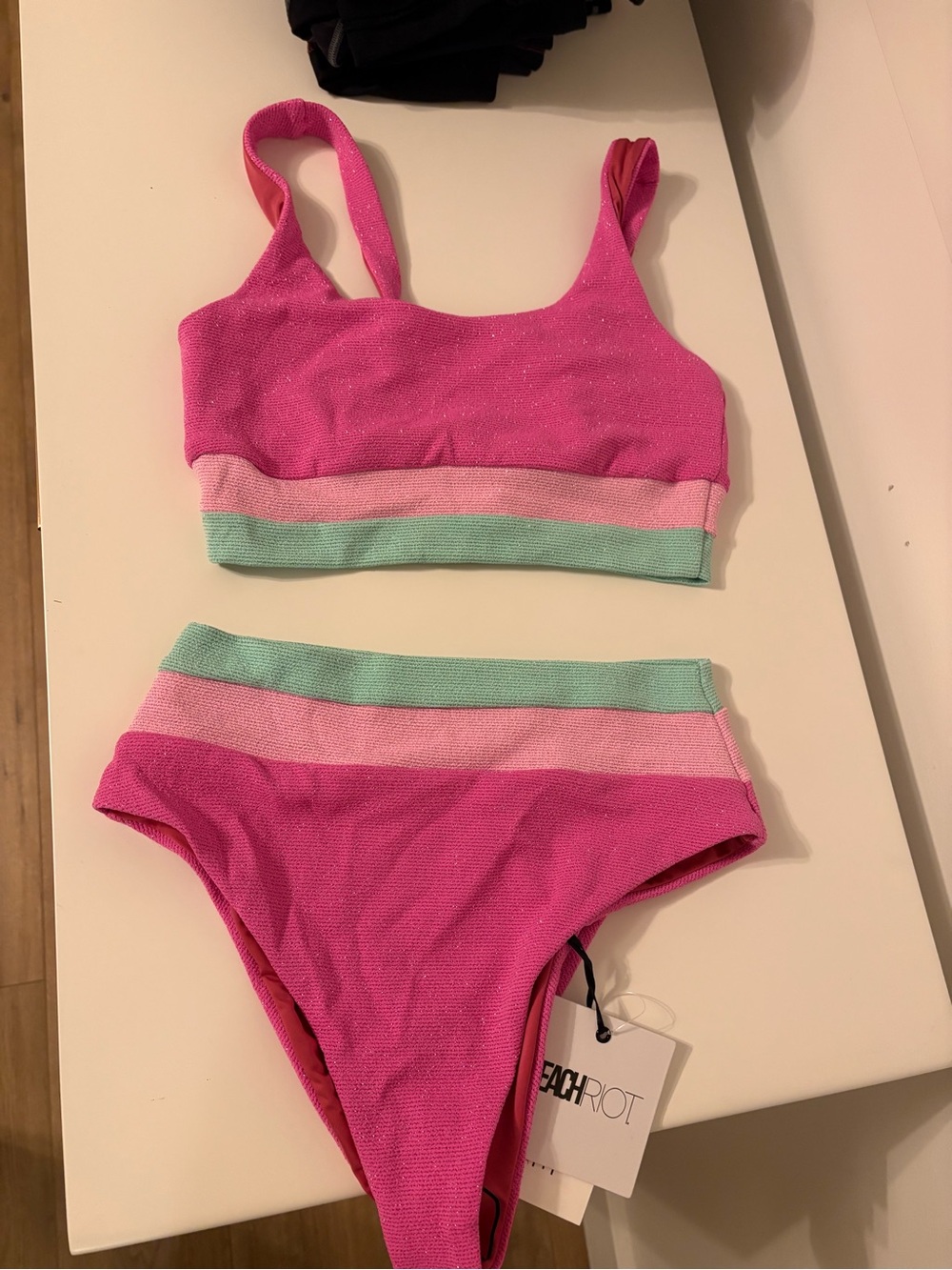 Beach Riot Pink, Mint & Light Pink Ribbed Two-Piece Swim Set
